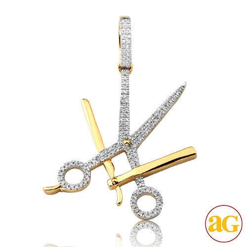 10KY 0.25CTW DIAMOND BARBER SCISSORS AND BLADE - Norma's Jewelry