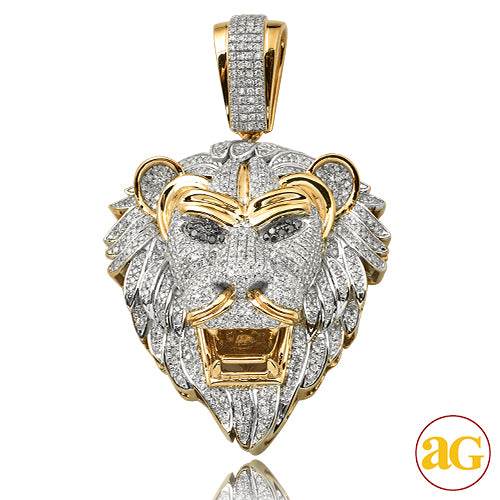 10KY 1.72CTW DIAMOND LION HEAD WITH BLACK EYES - Norma's Jewelry