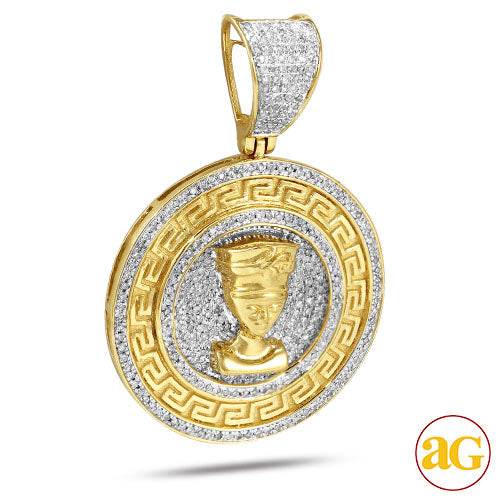 10KY 0.80CTW DIAMOND GREEK KEY NEFERTITI MEDALLION - Norma's Jewelry