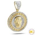 10KY 0.85CTW DIAMOND GREEK KEY PHAROAH MEDALLION - Norma's Jewelry
