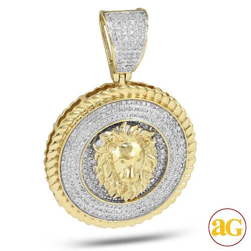 10KY 0.80CTW DIAMOND LION HEAD MEDALLION WITH ROPE - Norma's Jewelry