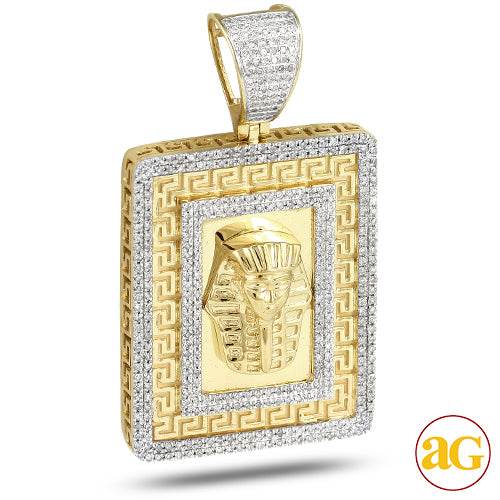 10KY 1.20CTW DIAMOND PHAROAH DOGTAG WITH GREEK KEY - Norma's Jewelry