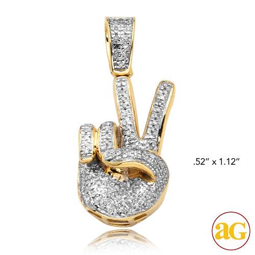 10KY 0.25CTW DIAMOND HAND PEACE SIGN PENDANT - Norma's Jewelry