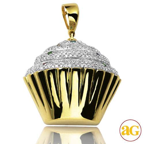 10KY 0.75CTW DIAMOND CUPCAKE PENDANT WITH COLORED - Norma's Jewelry