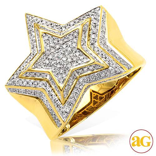 10KY 1.00CTW DIAMOND MICROPAVE 3-D MENS STAR RING - Norma's Jewelry