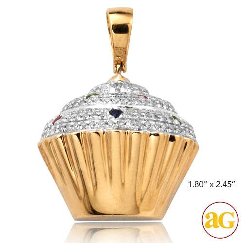 10KY 0.40CTW DIAMOND CUPCAKE PENDANT WITH COLORED - Norma's Jewelry