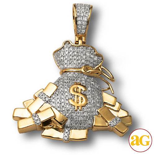 10KY 1.00CTW DIAMOND MONEY BAG PENDANT WITH STACKS - Norma's Jewelry