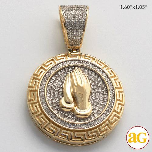 10KY 0.65CTW DIAMOND PRAYING HANDS MEDALLION - Norma's Jewelry