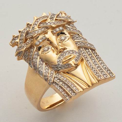 10KY 0.50CTW DIAMOND JESUS HEAD MENS RING - Norma's Jewelry