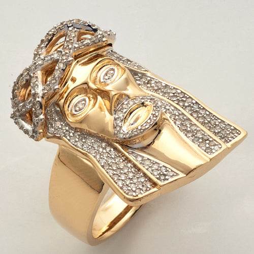 10KY 0.85CTW DIAMOND JESUS HEAD MENS RING - Norma's Jewelry