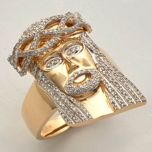10KY 0.75CTW DIAMOND JESUS HEAD MENS RING - Norma's Jewelry