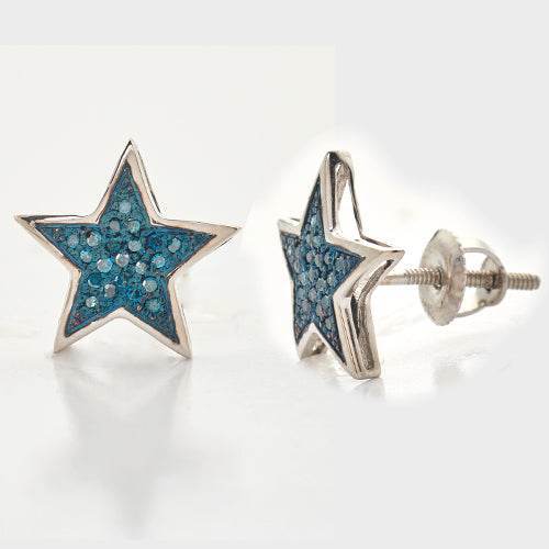 10KW 0.10CTW BLUE DIAMOND STAR EARRING - Norma's Jewelry