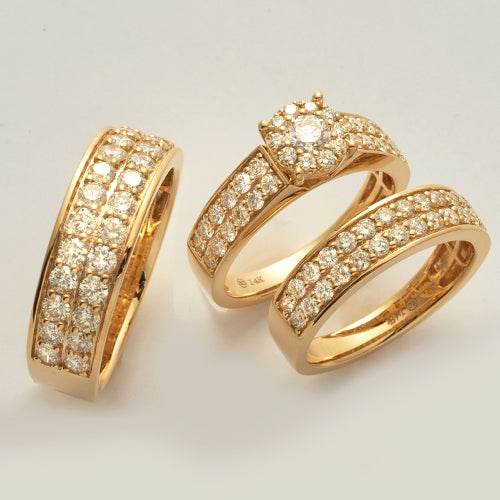 14KY 3.15CTW DIAMOND FLEUR HEAD TRIO SET - Norma's Jewelry