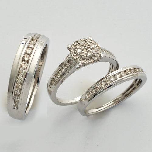 14KW 1.10CTWDIAMOND ROUND CLUSTER TRIO SET -SINGLE - Norma's Jewelry