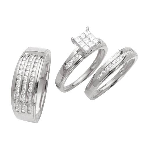 14KW 1.15CTW 9 STONE PC DIAMOND TRIO SET - Norma's Jewelry