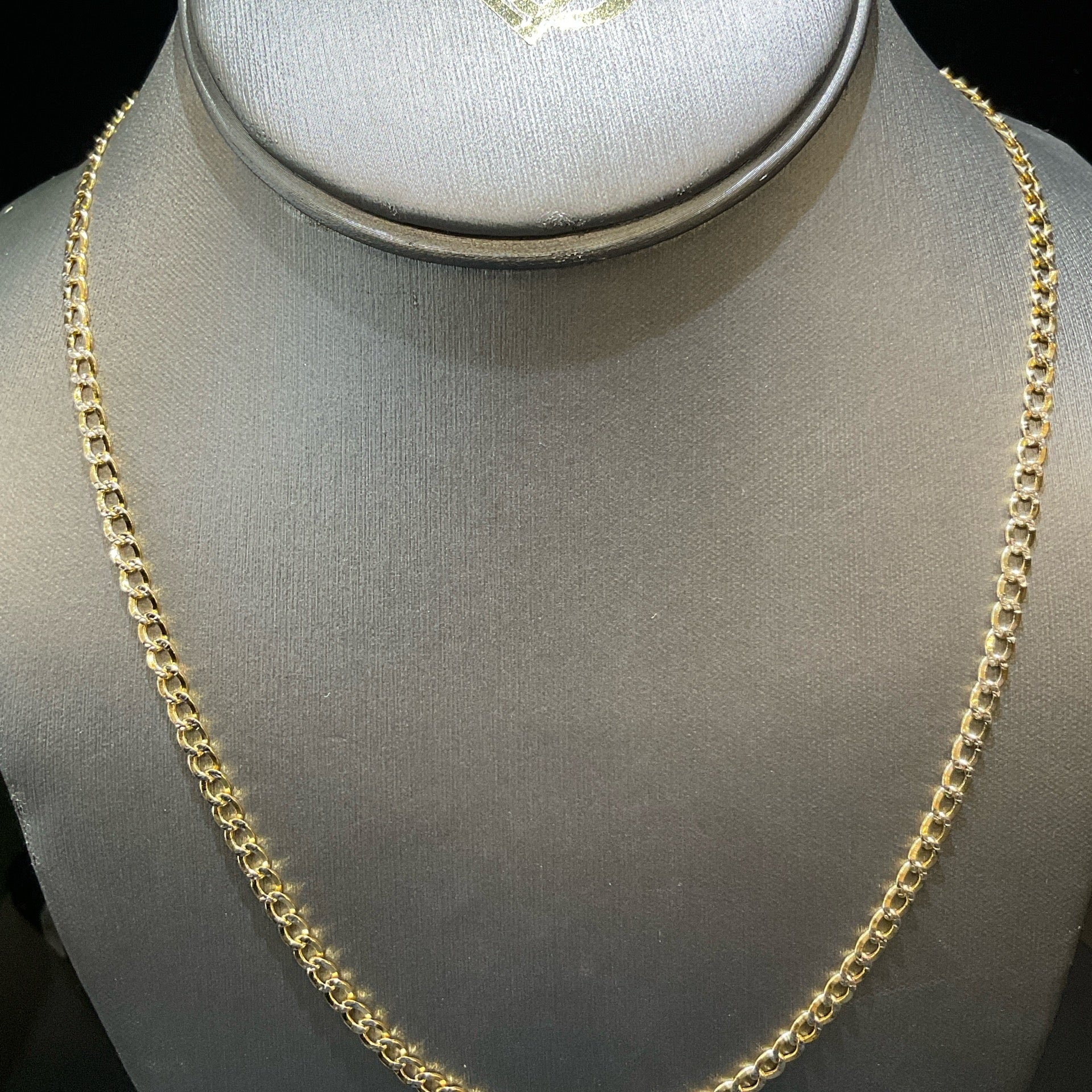 10K Yellow Hollow Pave Cuban Curb Necklace