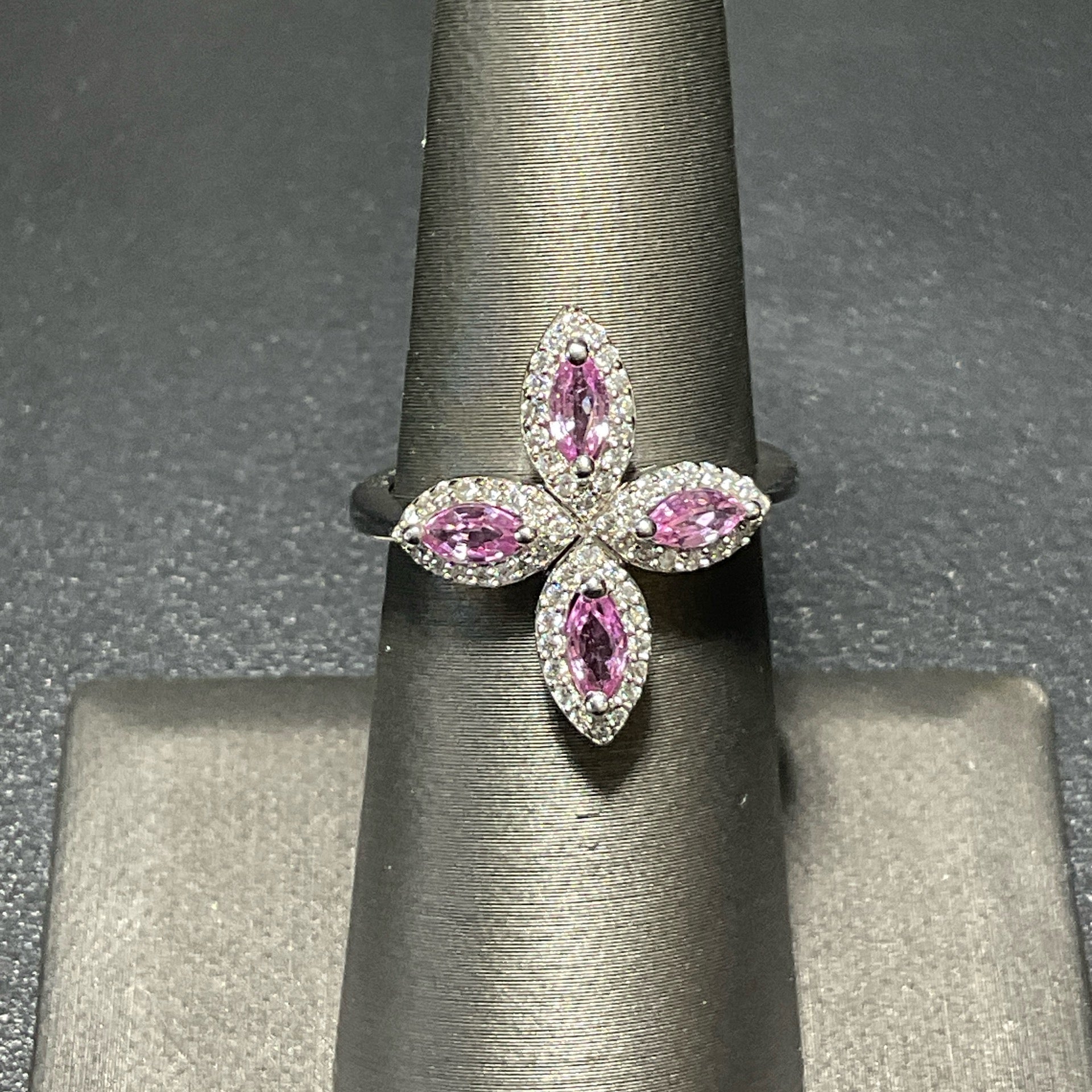 14K White Pink Topaz Stone Ring