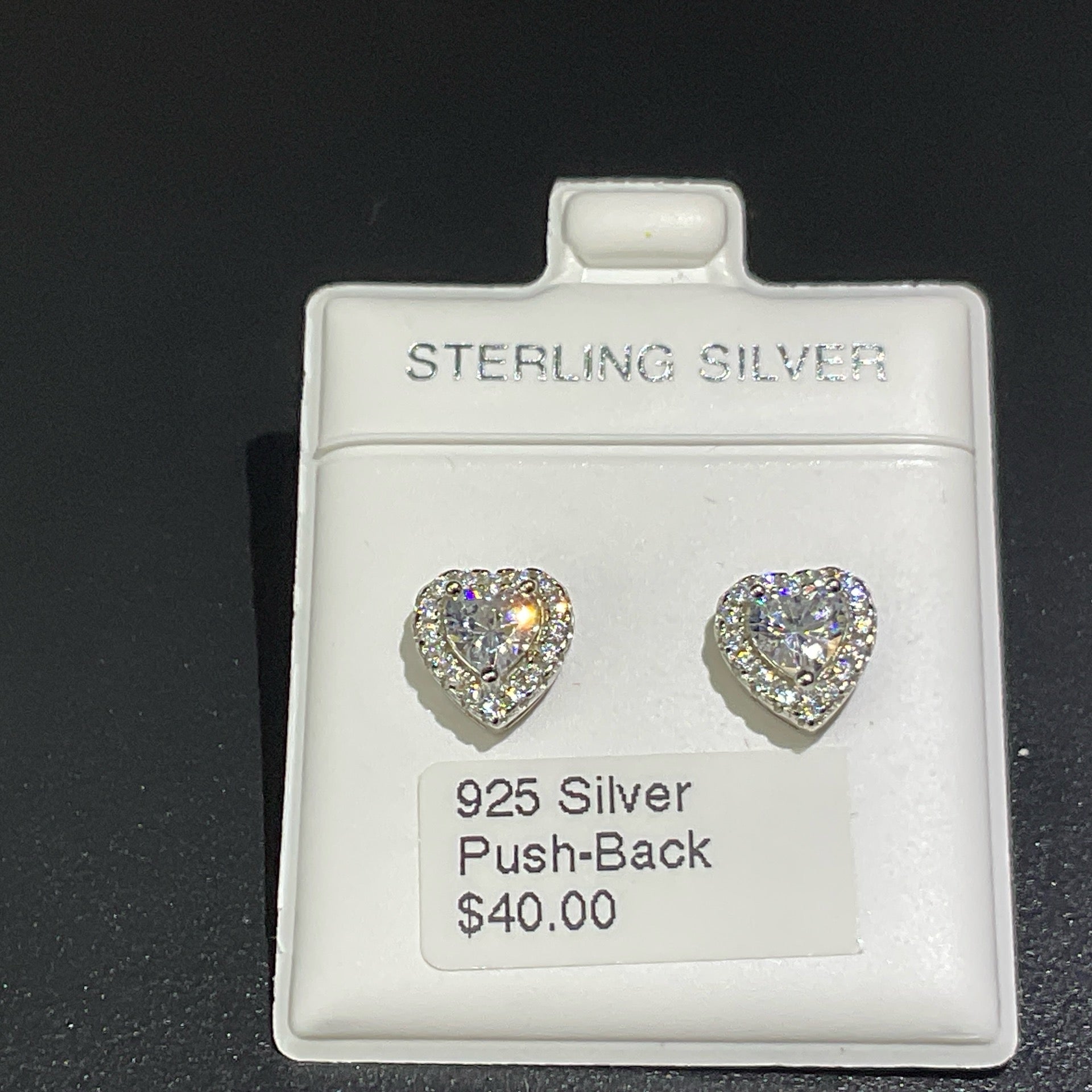 925 Silver Push-Back Heart Earrings