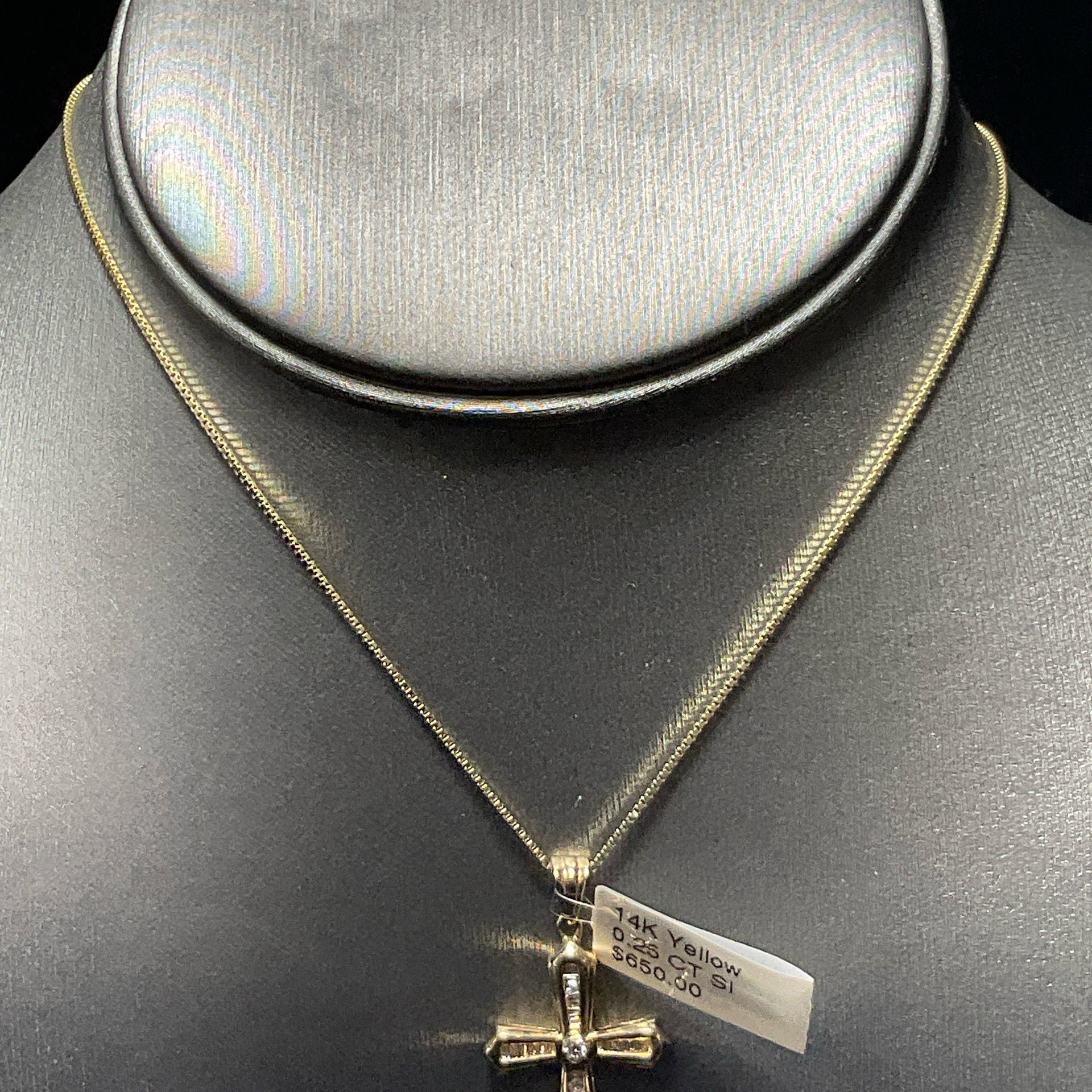 14K Yellow Cross+Necklace Set 0.25 CT SI