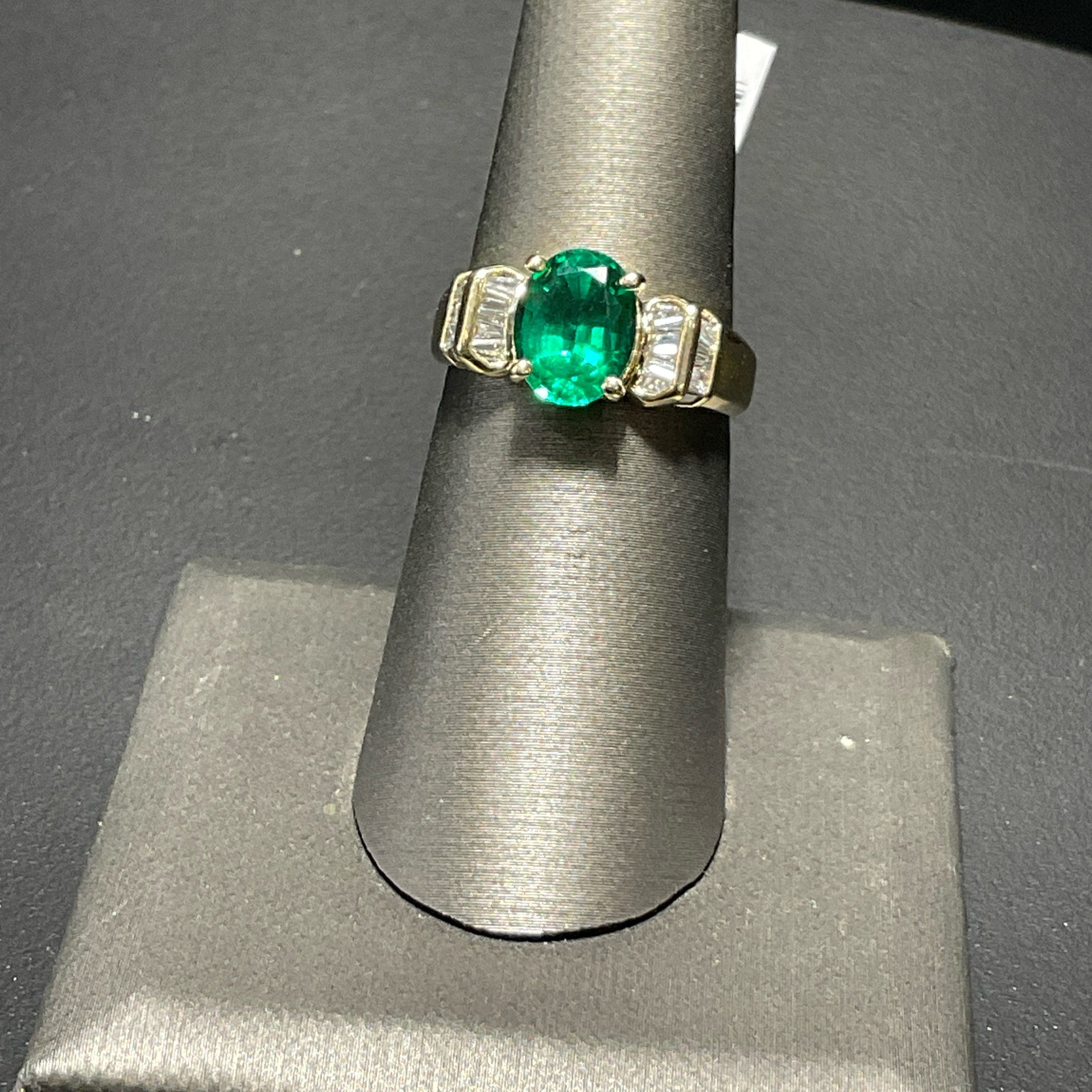 14K Yellow Lab Created Emerald Stone Ring