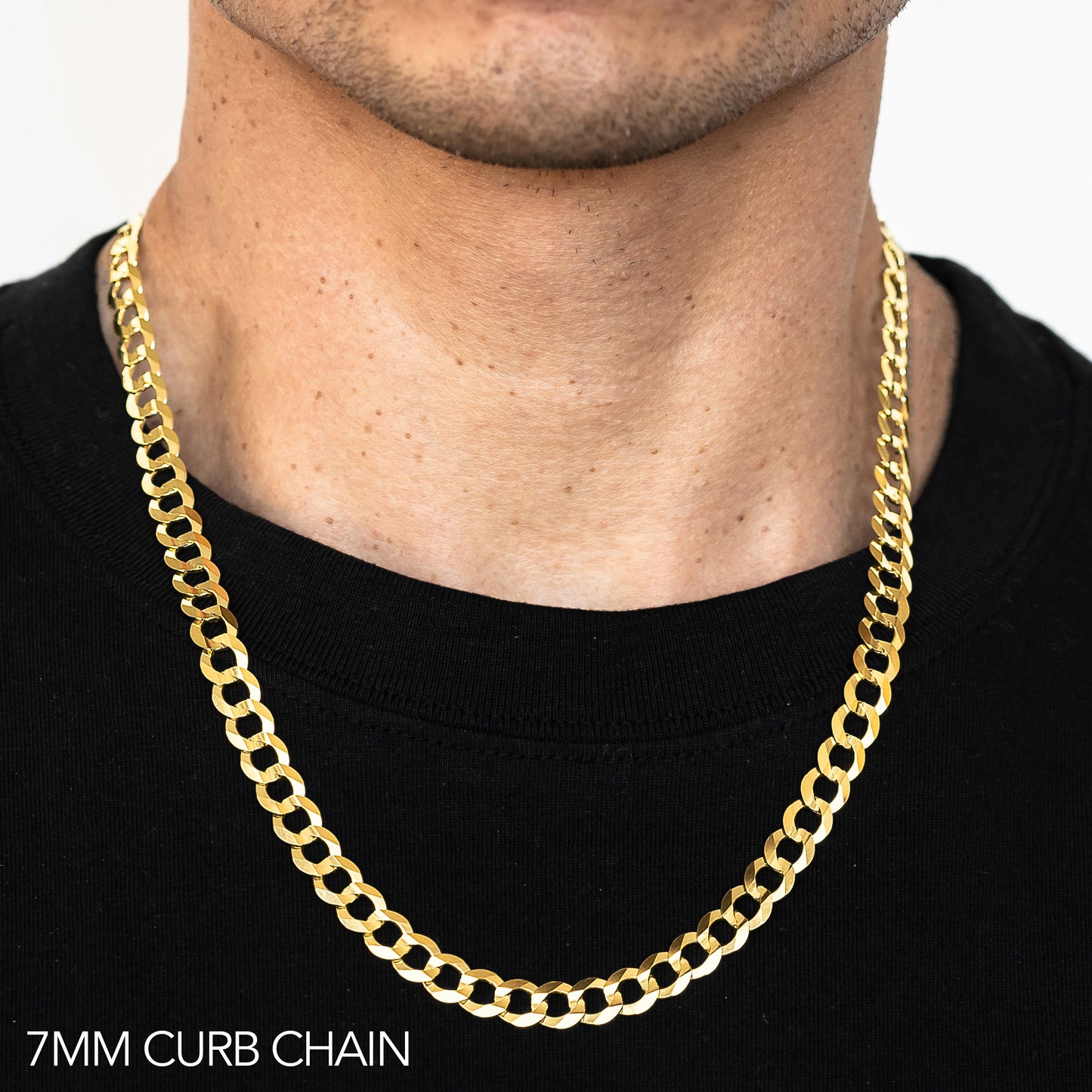 10K 7MM YELLOW GOLD SOLID CURB 22" CHAIN NECKLACE