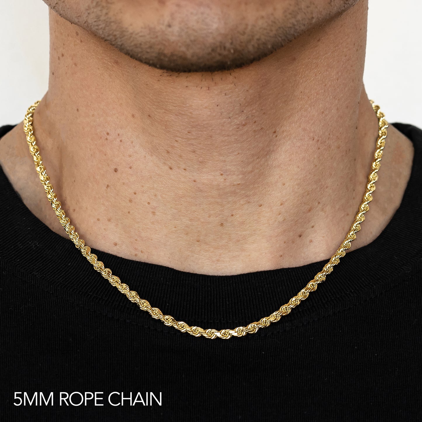 10K 5MM YELLOW GOLD SOLID DC ROPE 20" CHAIN NECKLACE