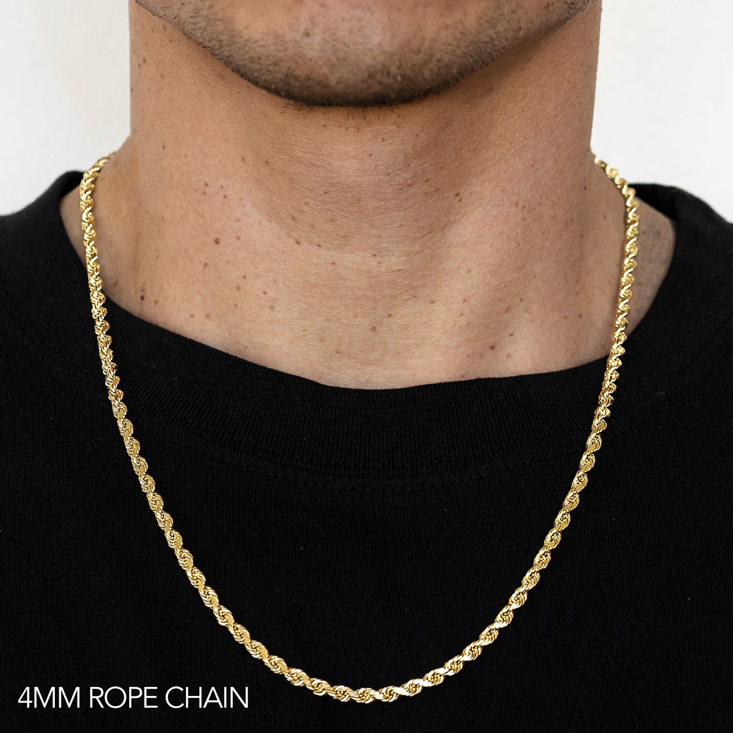 10K 4MM YELLOW GOLD SOLID DC ROPE 22" CHAIN NECKLACE