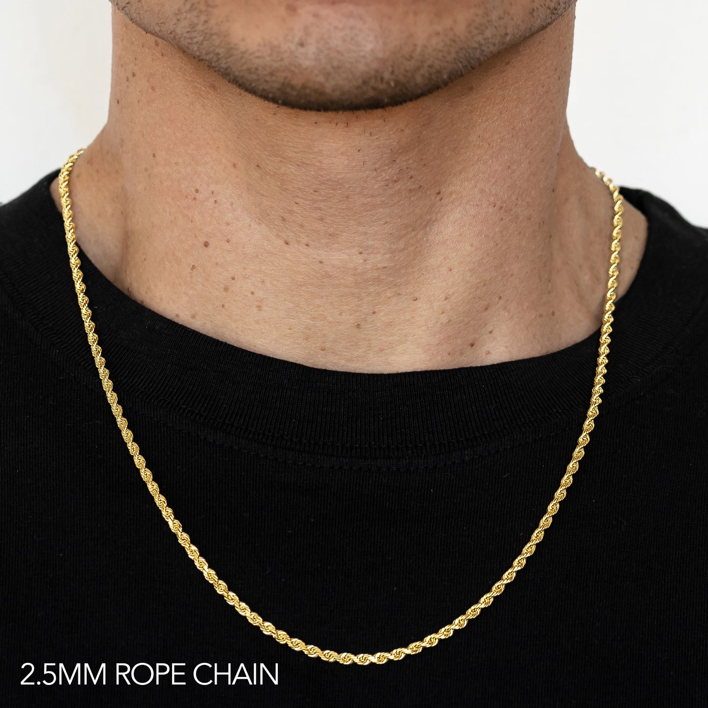 10K 2.5MM YELLOW GOLD SOLID DC ROPE 24" CHAIN NECKLACE