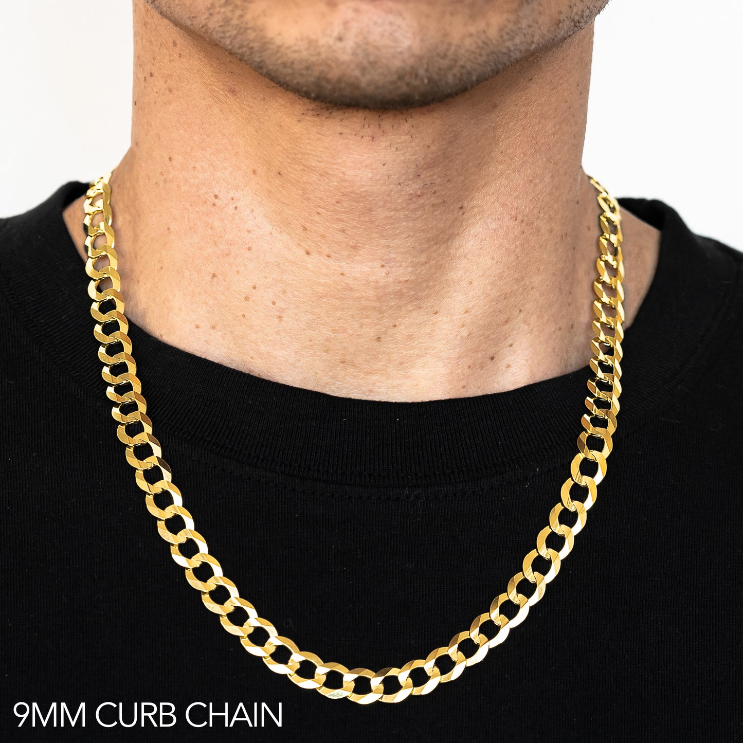14K 9MM YELLOW GOLD HOLLOW CURB 28" CHAIN NECKLACE