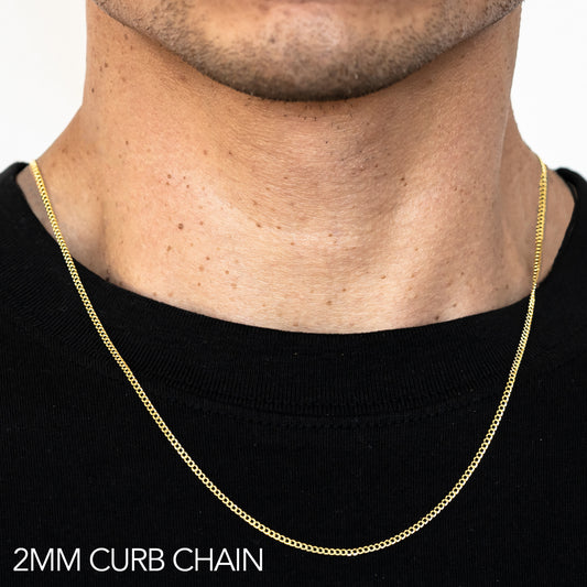 14K 2MM YELLOW GOLD HOLLOW CURB 26" CHAIN NECKLACE