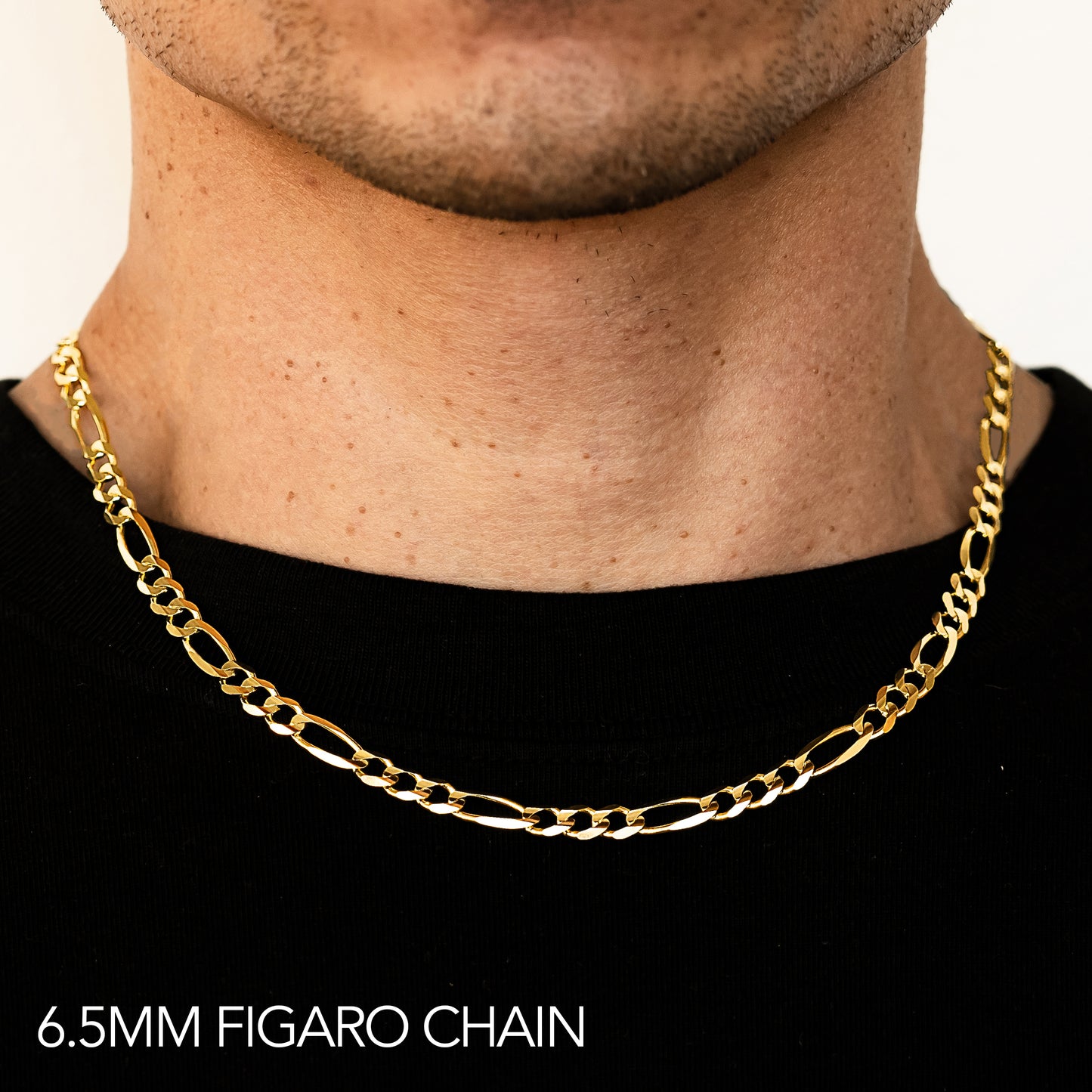 14K 6.5MM YELLOW GOLD HOLLOW FIGARO 26" CHAIN NECKLACE