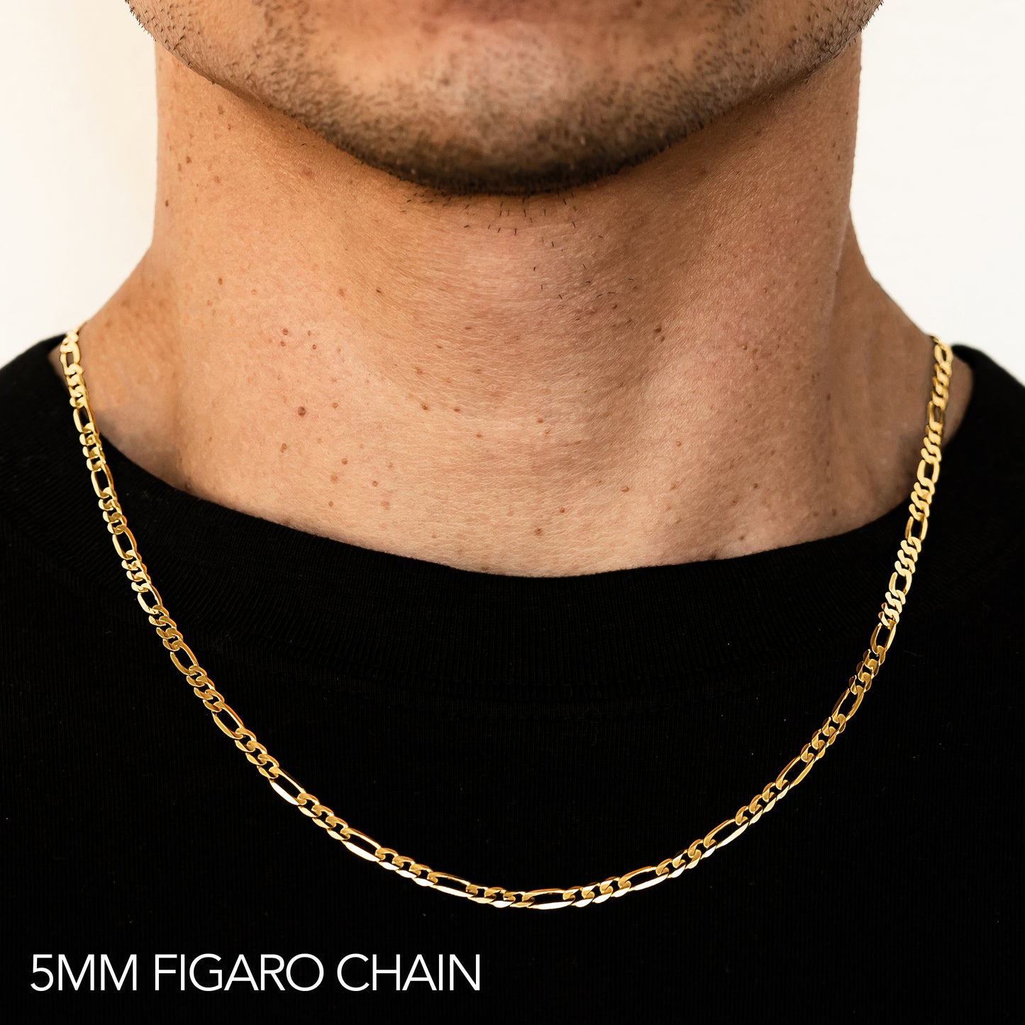 14K 5MM YELLOW GOLD HOLLOW FIGARO 28"" CHAIN NECKLACE