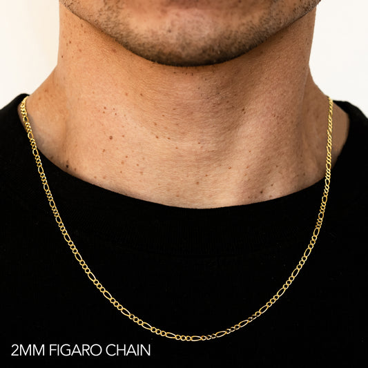 14K 2MM YELLOW GOLD HOLLOW FIGARO 26" CHAIN NECKLACE