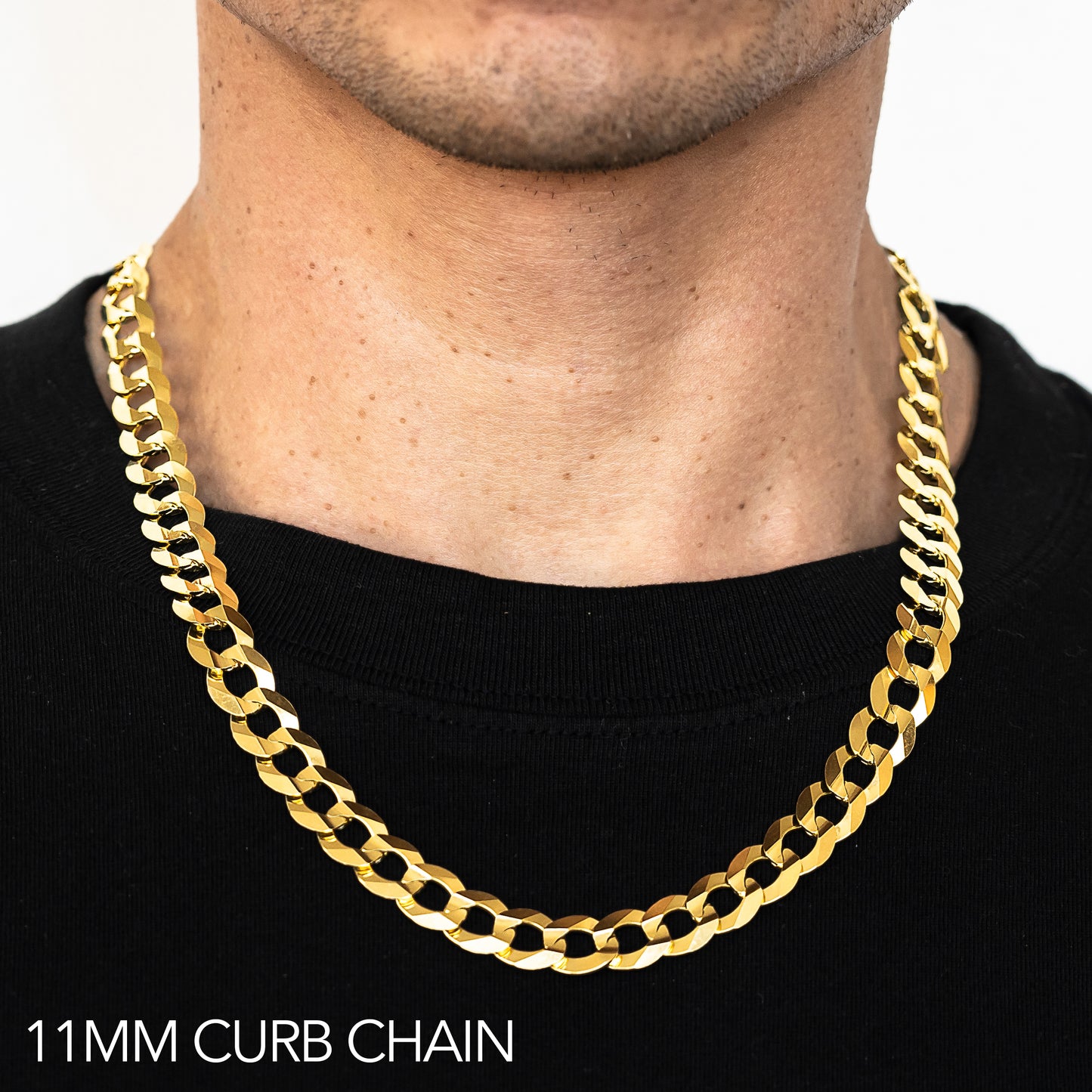14K 11MM YELLOW GOLD SOLID CURB 26" CHAIN NECKLACE