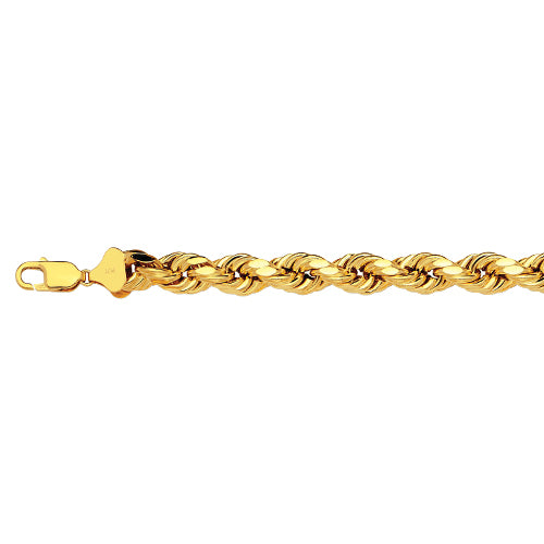 14K 7MM YELLOW GOLD DC HOLLOW ROPE 24" CHAIN NECKLACE