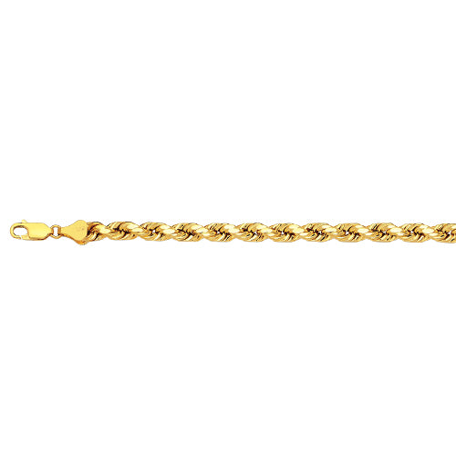 14K 4MM YELLOW GOLD DC HOLLOW ROPE 24" CHAIN NECKLACE