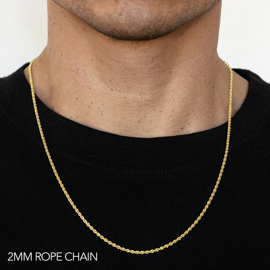 14K 2MM YELLOW GOLD DC HOLLOW ROPE 16" CHAIN NECKLACE