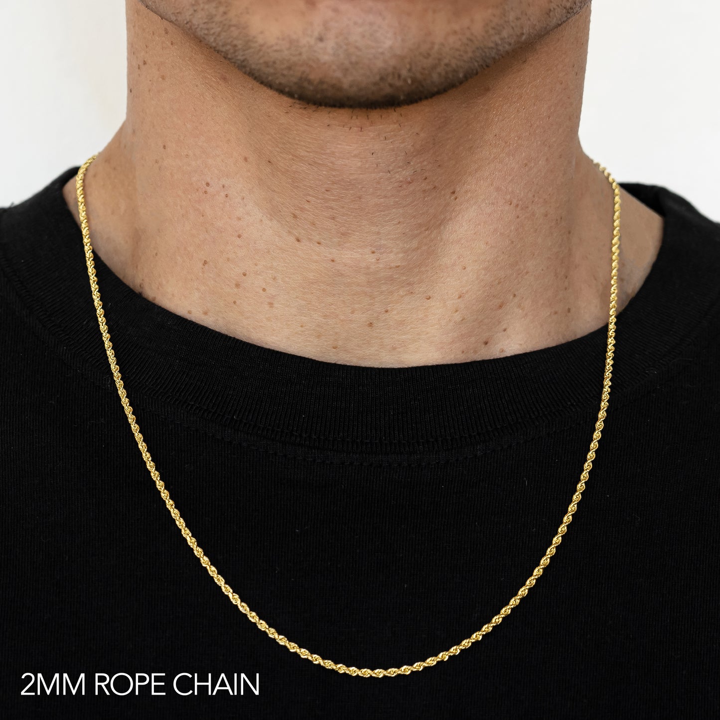 14K 2MM YELLOW GOLD SOLID DC ROPE 16" CHAIN NECKLACE